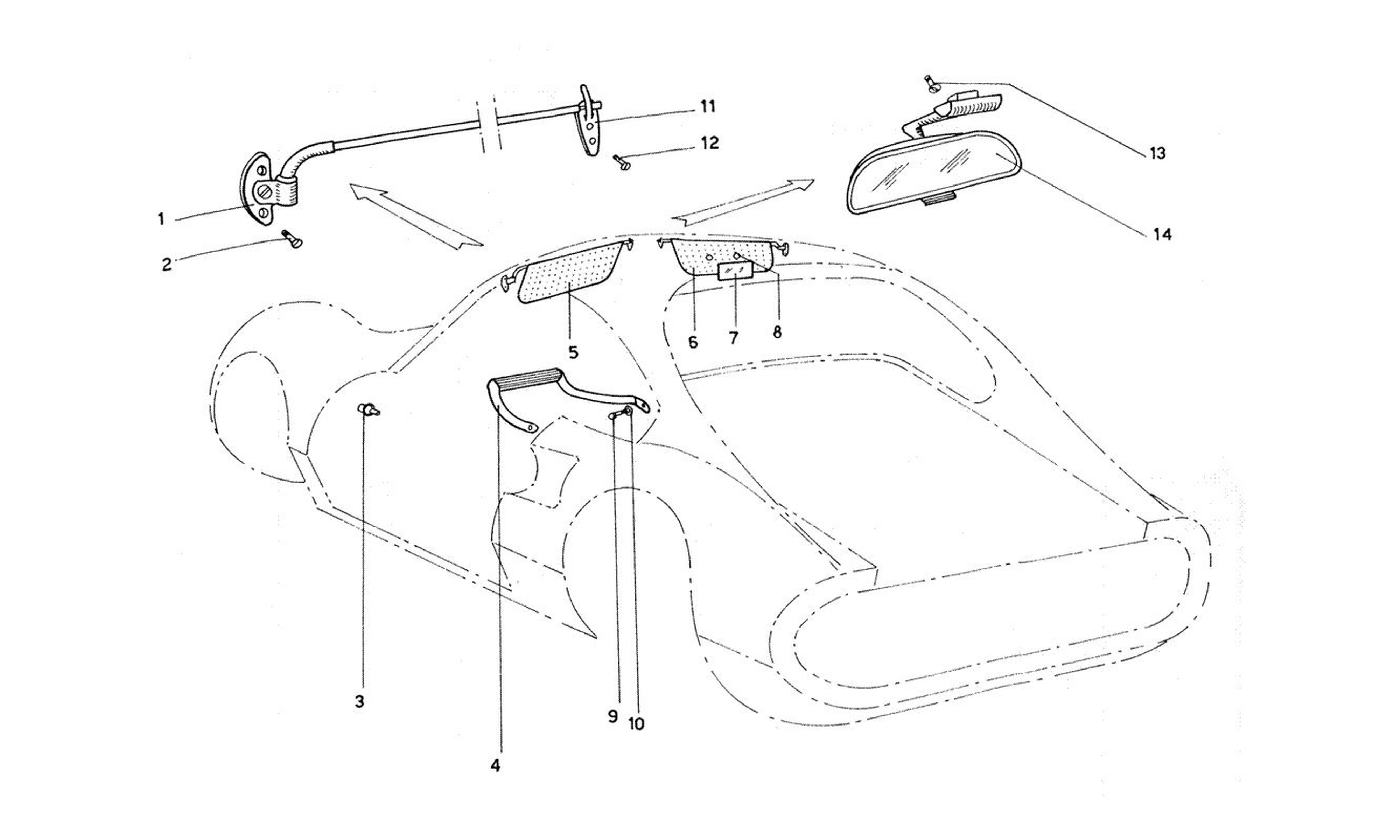 Schematic: Sun Visors & Rear View Mirror