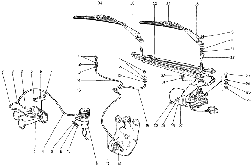 Schematic: Windshield Wiper, Washer And Horn