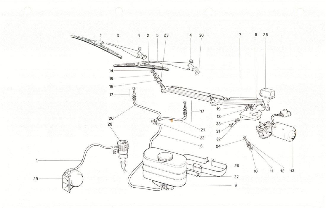 Schematic: Windshield wiper, washer and horn