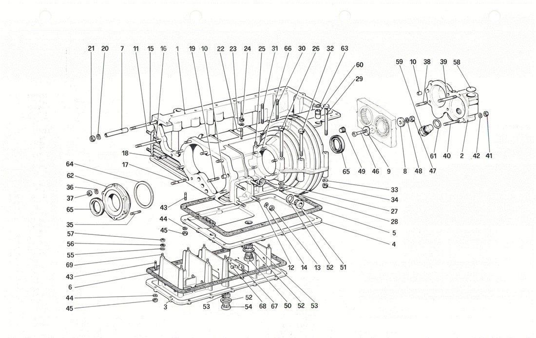 Schematic: Gearbox - differential housing and oil sump