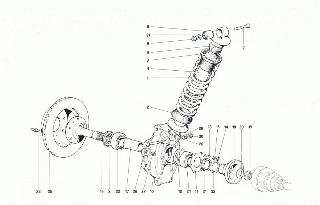 Schematic: Rear suspension - Shock absorber and brake disc