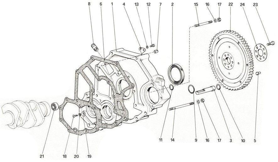 Schematic: Flywheel and clutch housing spacer