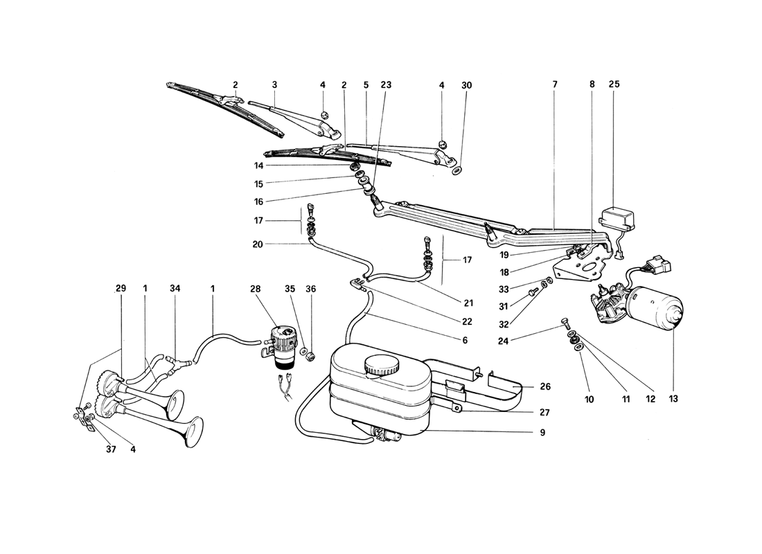 Schematic: Windshields Wiper, Washer And Horn