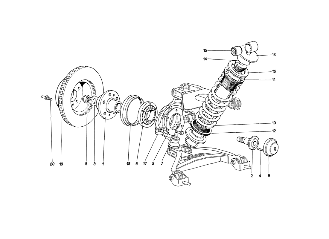 Schematic: Front Suspension - Shock Absorber and Brake Disc (up to car No. 76625)