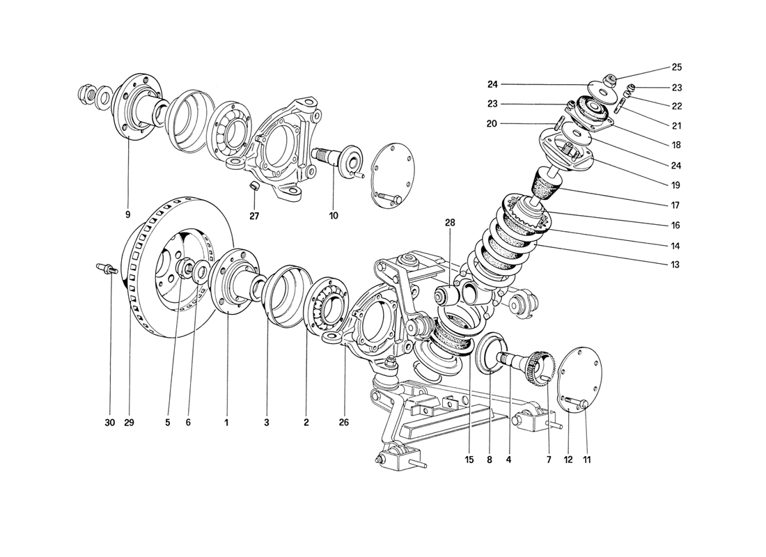 Schematic: Front Suspension - Shock Absorber and Brake Disc (starting from car No. 76626)