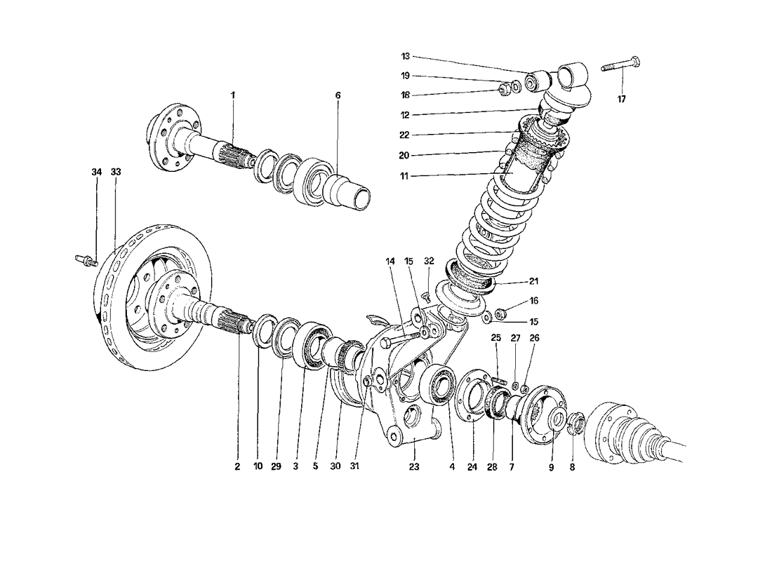 Schematic: Rear Suspension - Shock Absorber and Brake Disc (starting from car No. 76626)