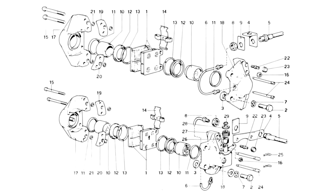 Schematic: Calipers for Front and Rear Brakes and Handbrake