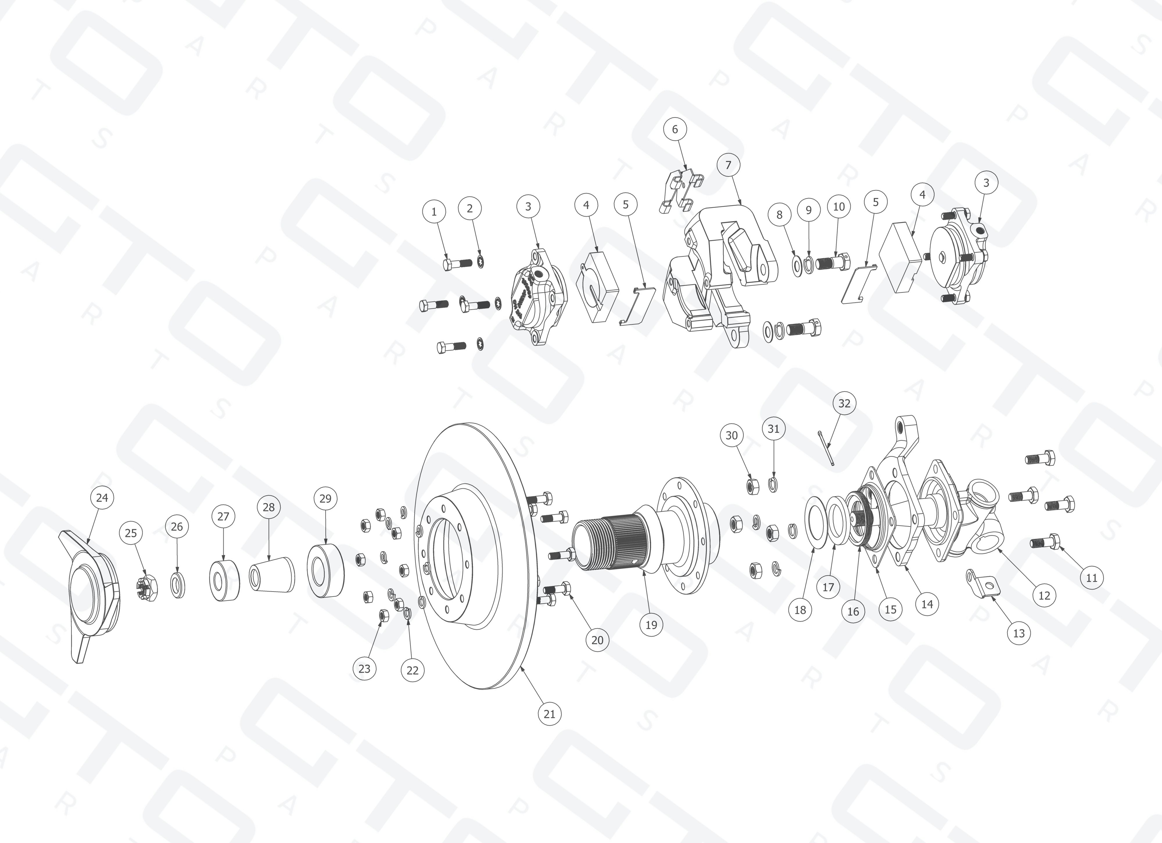 Schematic: Front Hub & Brakes