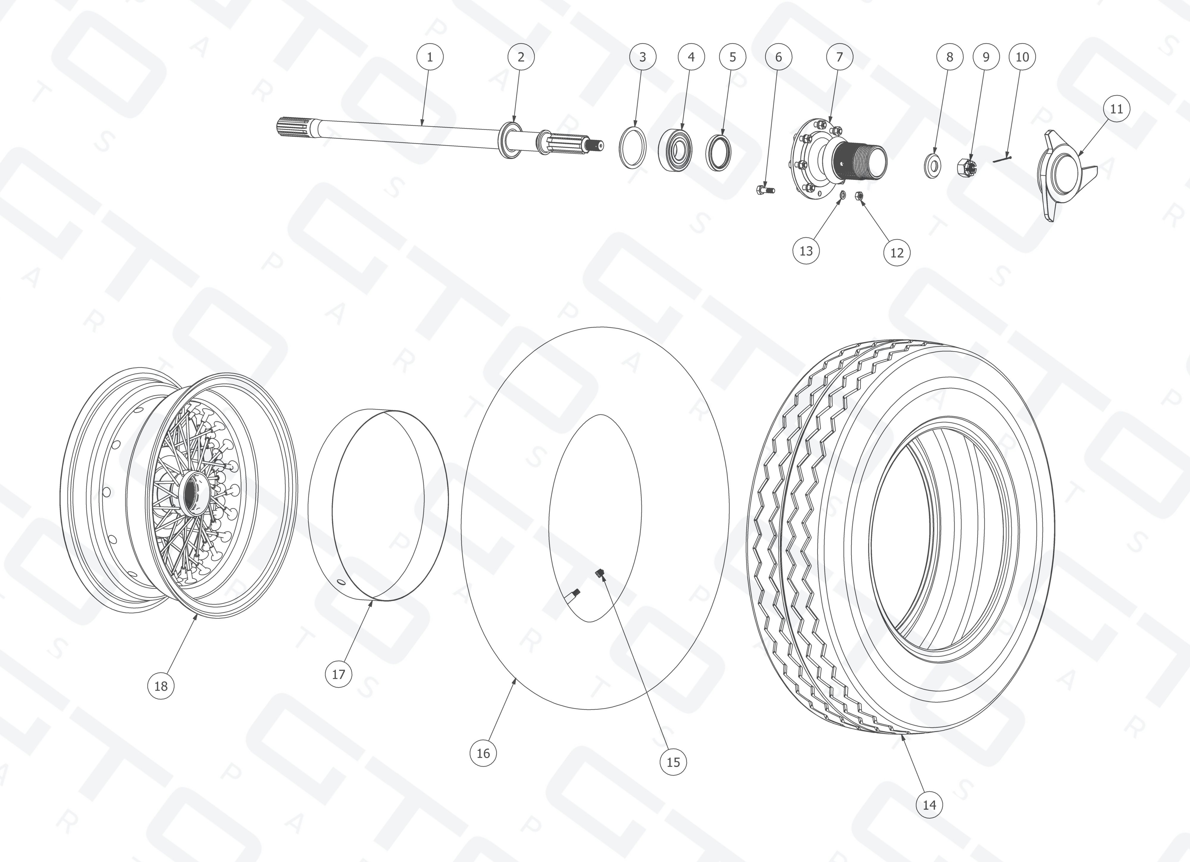 Schematic: Rear Wheel, Tyre, Hub, Shaft, Etc