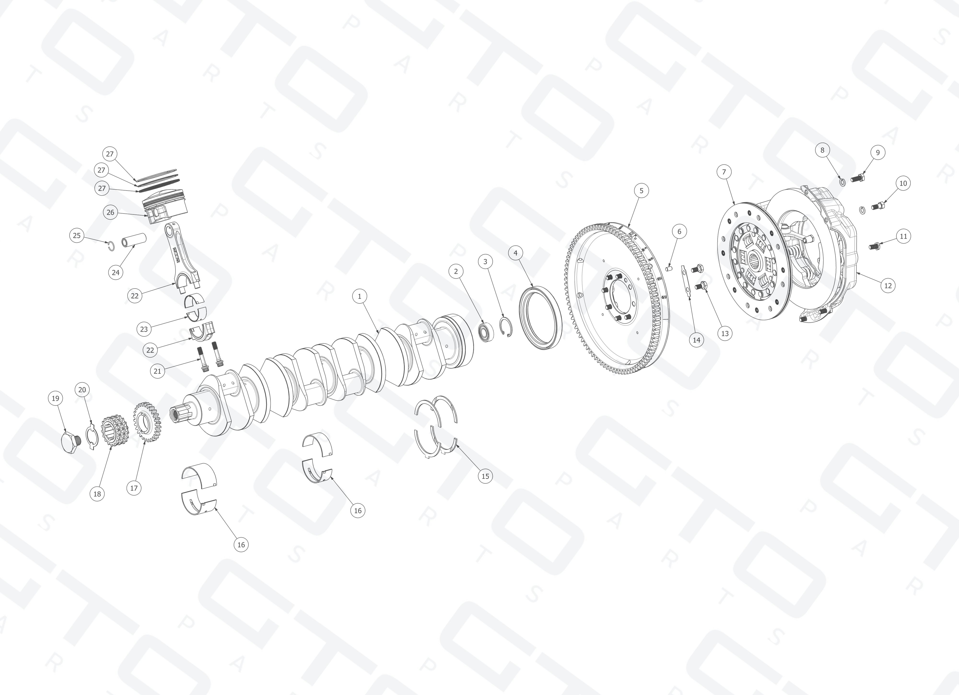 Schematic: Crankshaft, Rods & Pistons