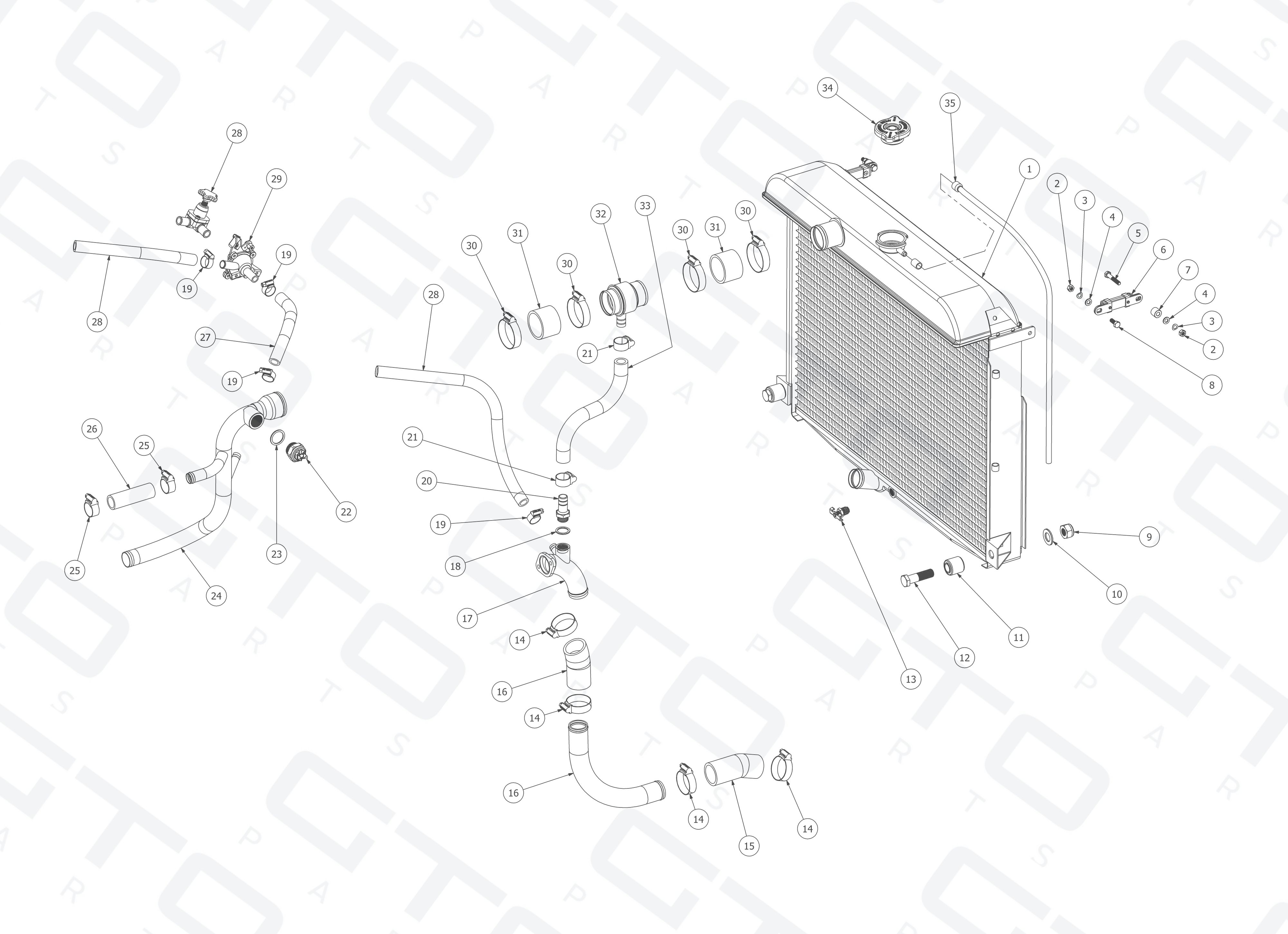 Schematic: Water Radiator Assembly