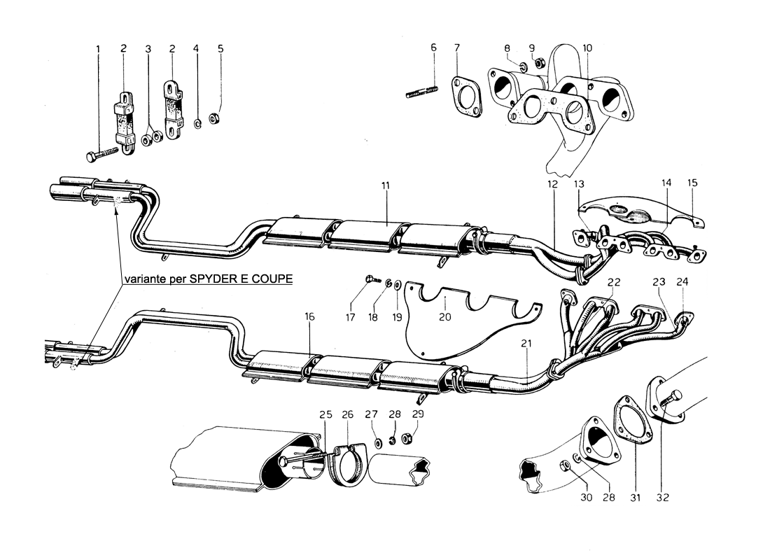 Exhaust & Manifolds | Classic Ferrari Parts Schematics