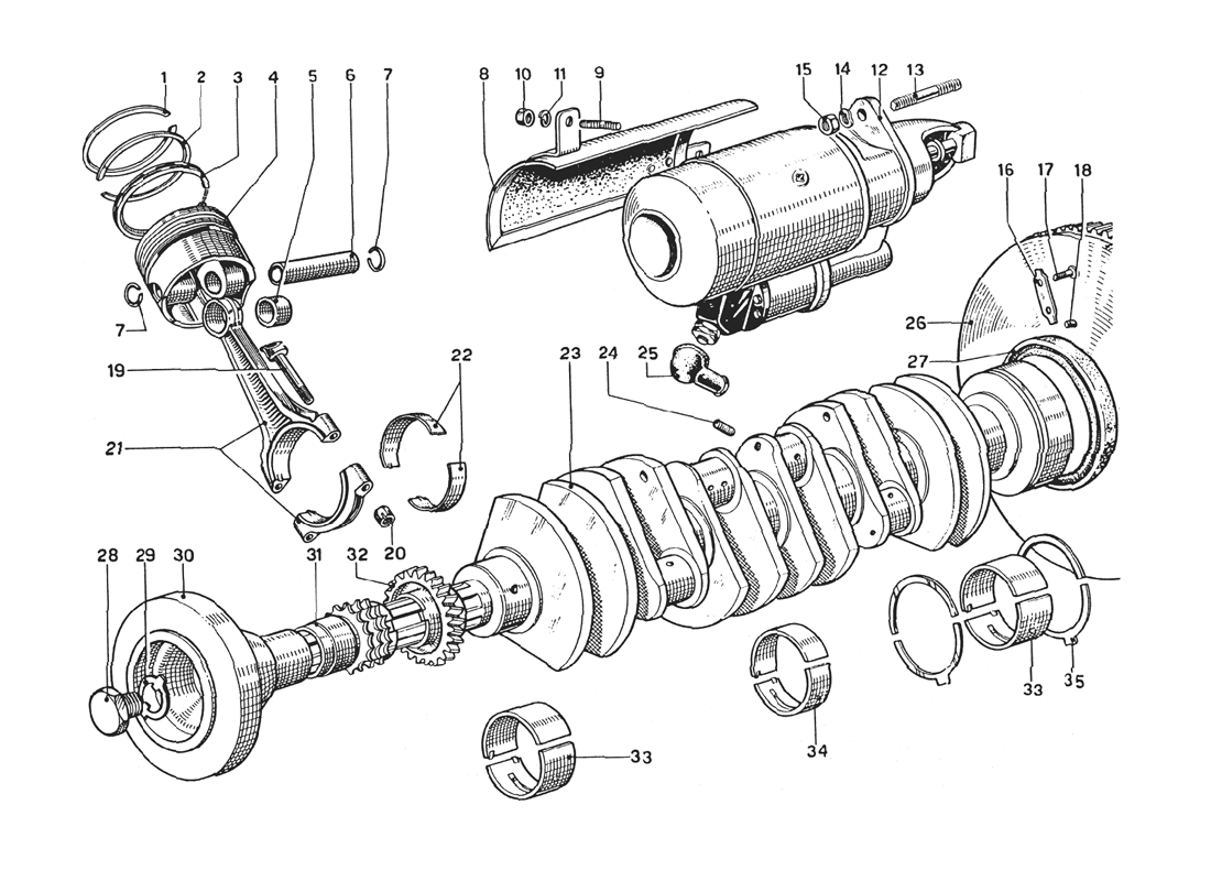 Schematic: Crankshaft - Connecting Rods And Pistons