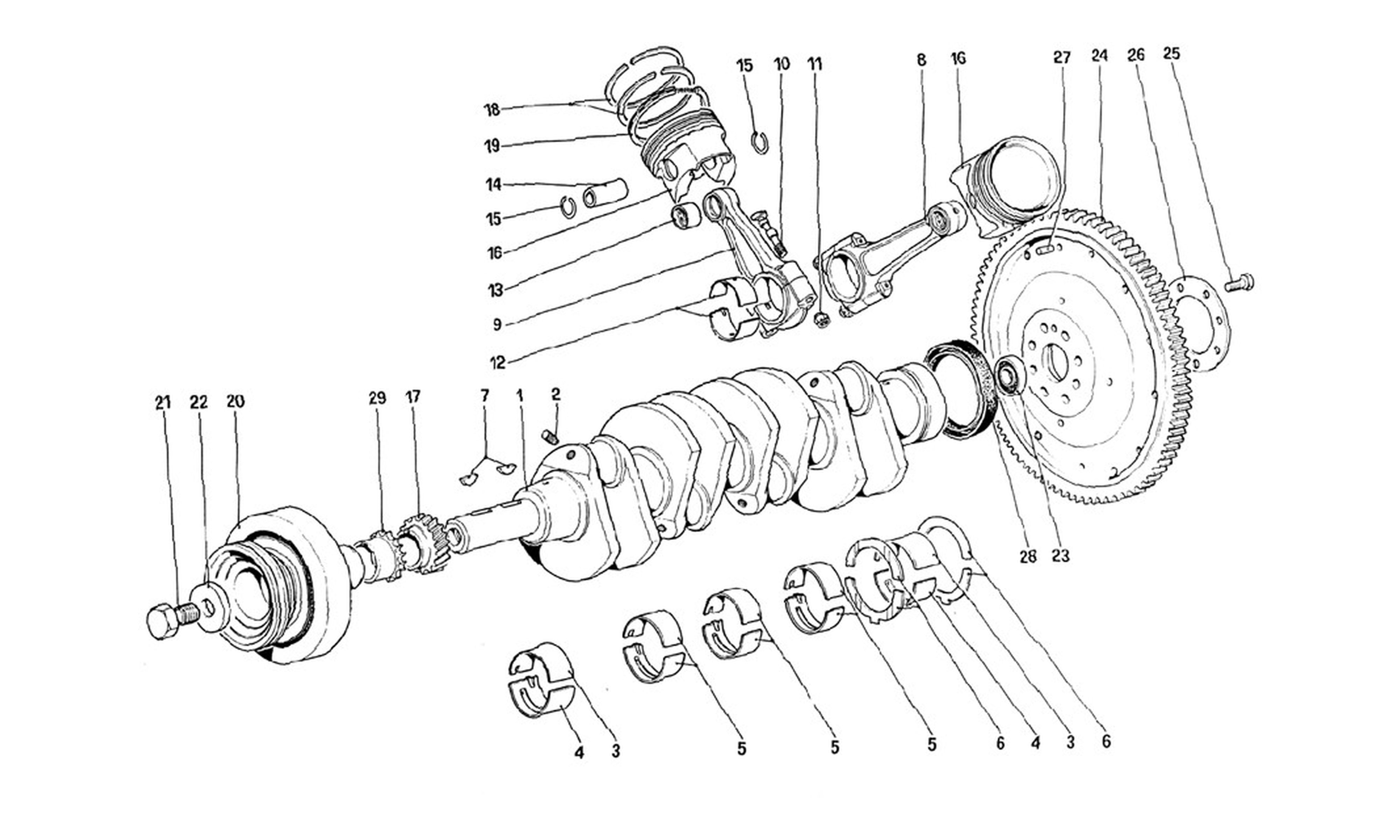 Schematic: Crankshaft - Connecting Rods And Pistons - Flywheel
