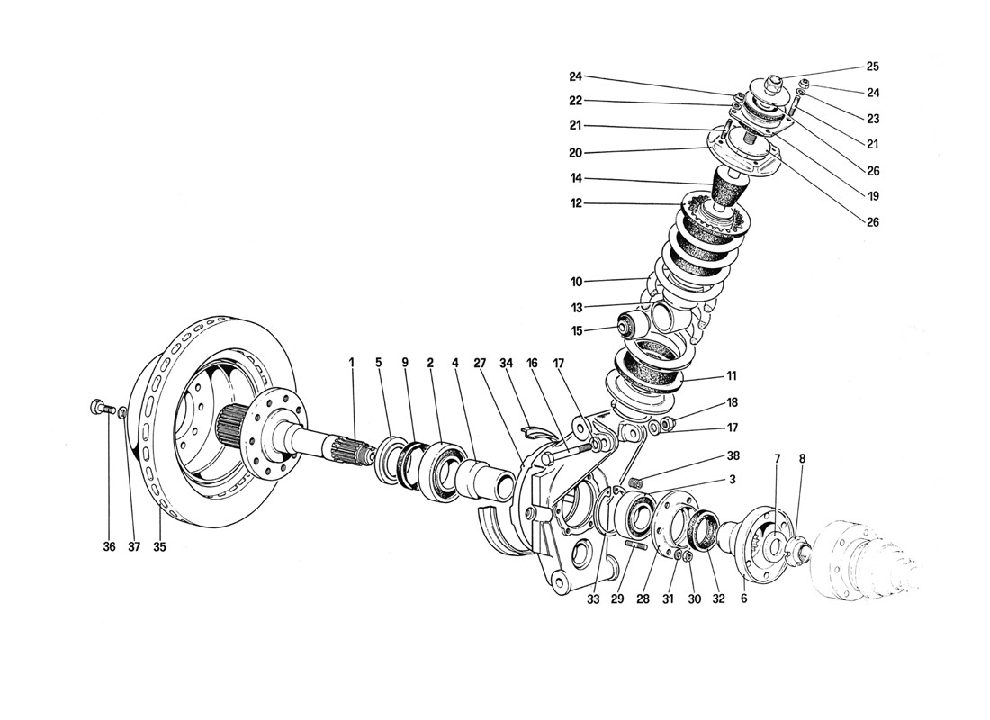 Schematic: Rear Suspension -Shock Absorber And Brake Disc