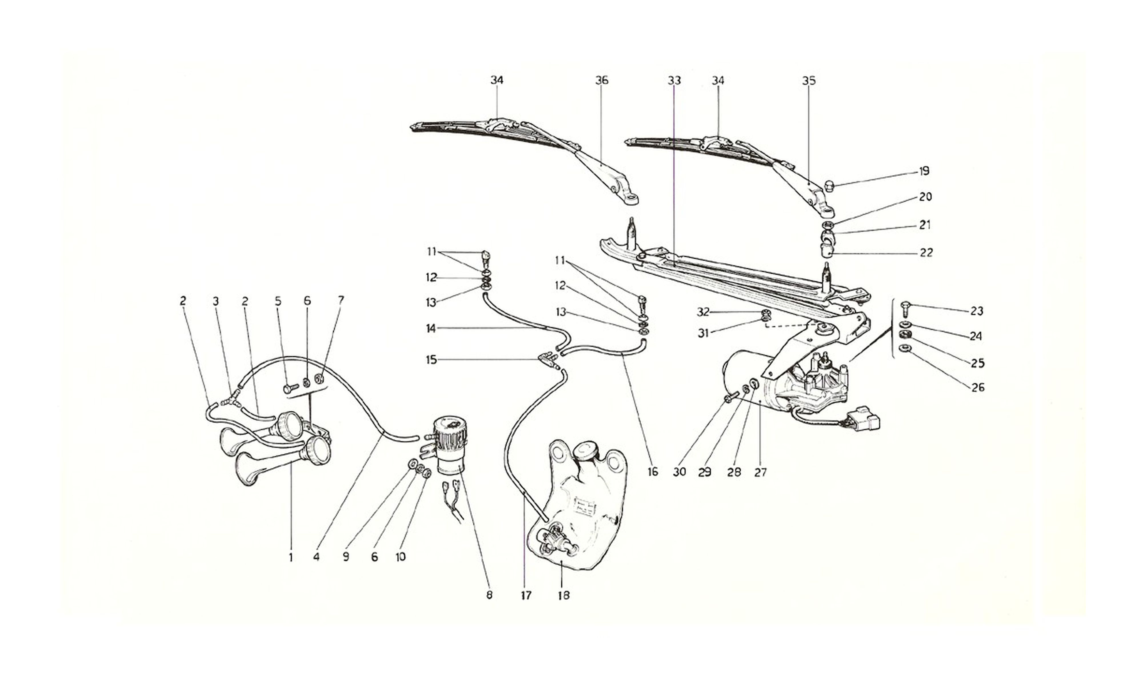 Schematic: Windshield Wiper, Washer And Horn