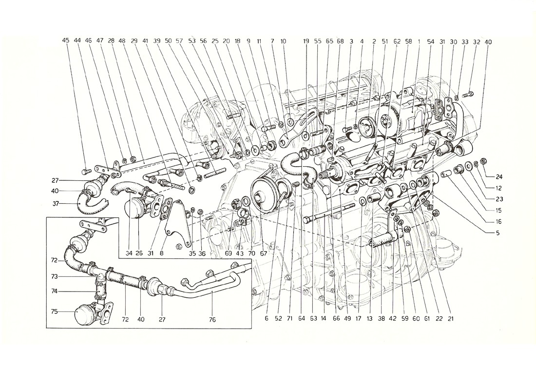 Schematic: Rear Air Pump And Pipings (U.S. And Australian Versions 1976)