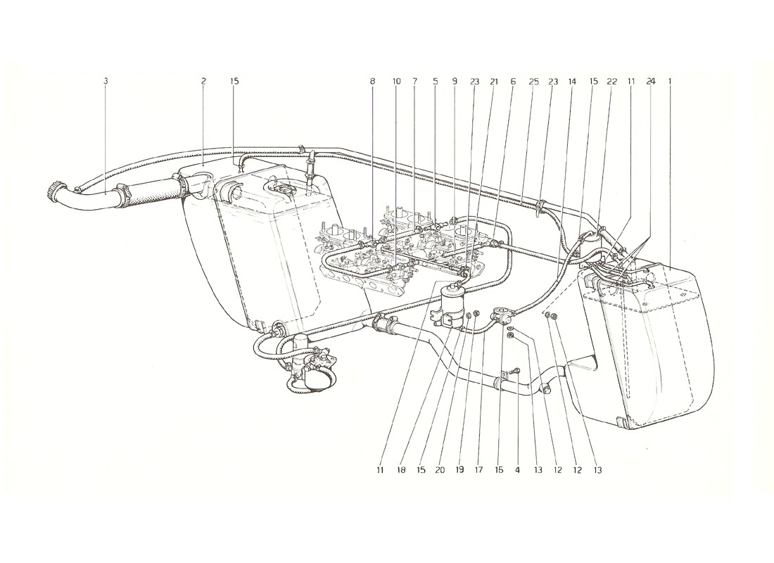 Schematic: Fuel System (Up To No. 11462 - U.S. 1976 Version)