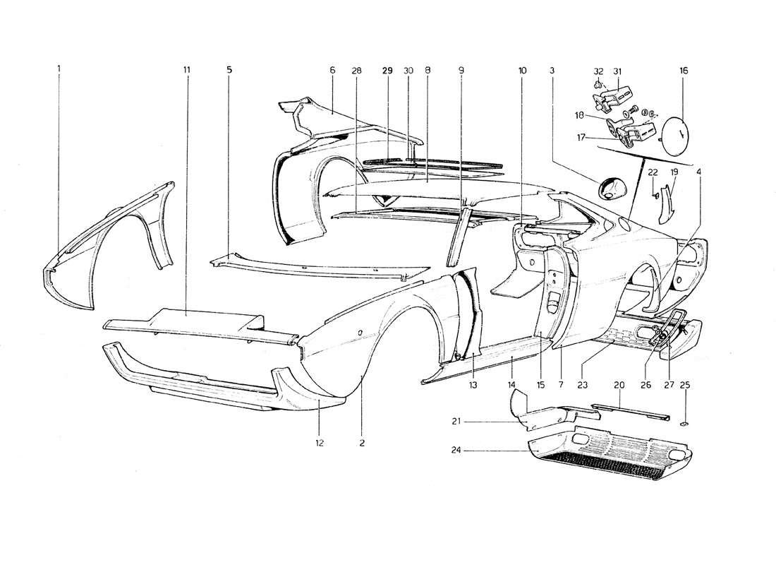 Schematic: Body Shell - Outer Elements