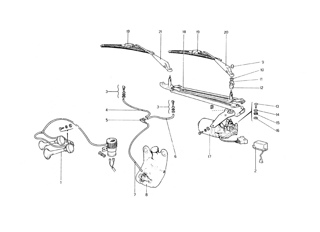 Schematic: Windshield Wiper, Washer And Horn