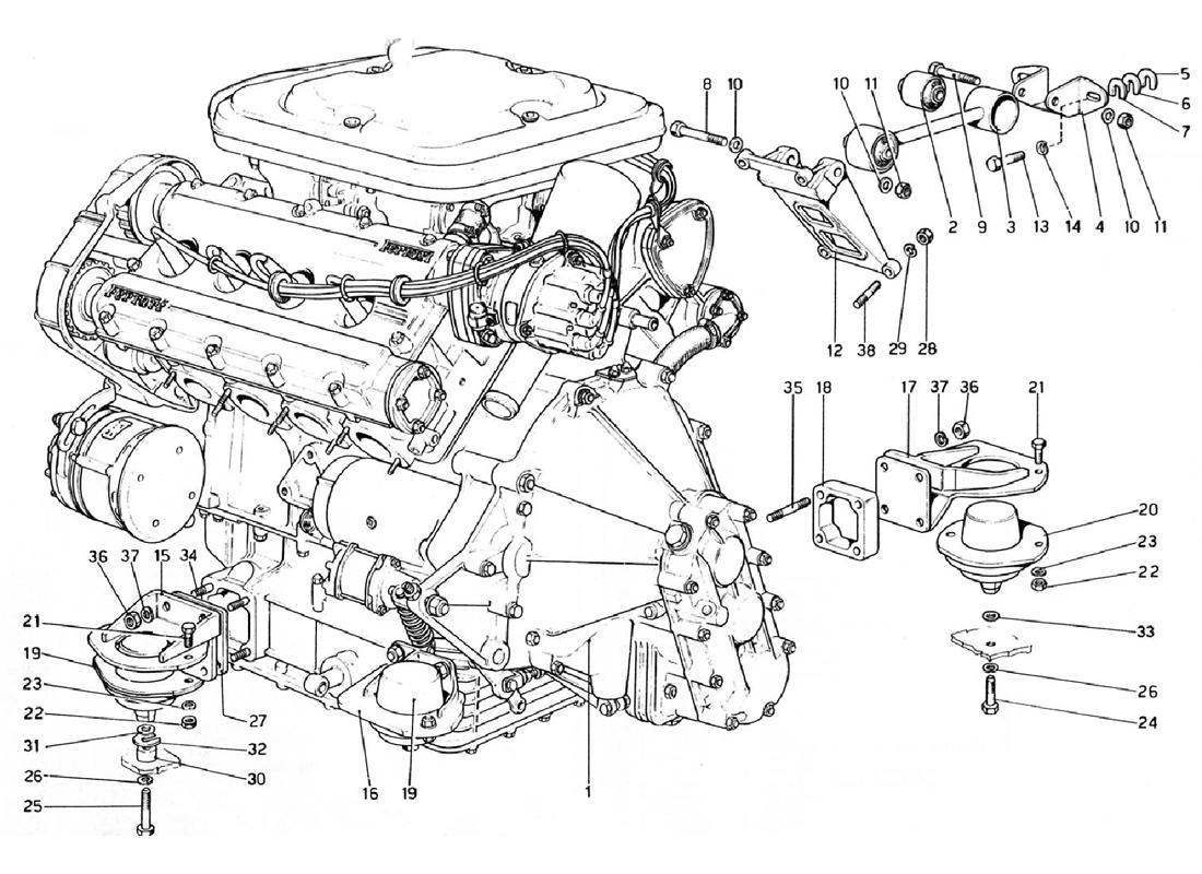 Schematic: Engine - Gearbox And Supports