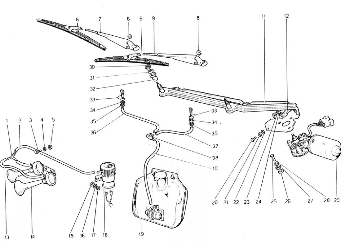 Schematic: Windshield Wiper, Washer And Horn