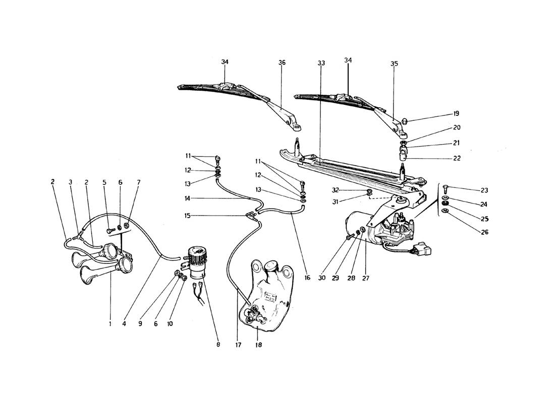 Schematic: Windshield Wiper, Washer And Horn (Valid For Rhd - Aus Versions)