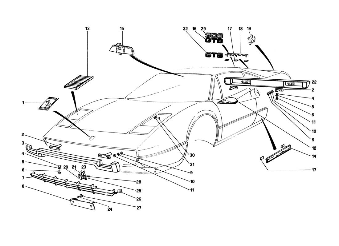 Schematic: Bumpers And Moldings (Variants For Rhd - Aus Versions)