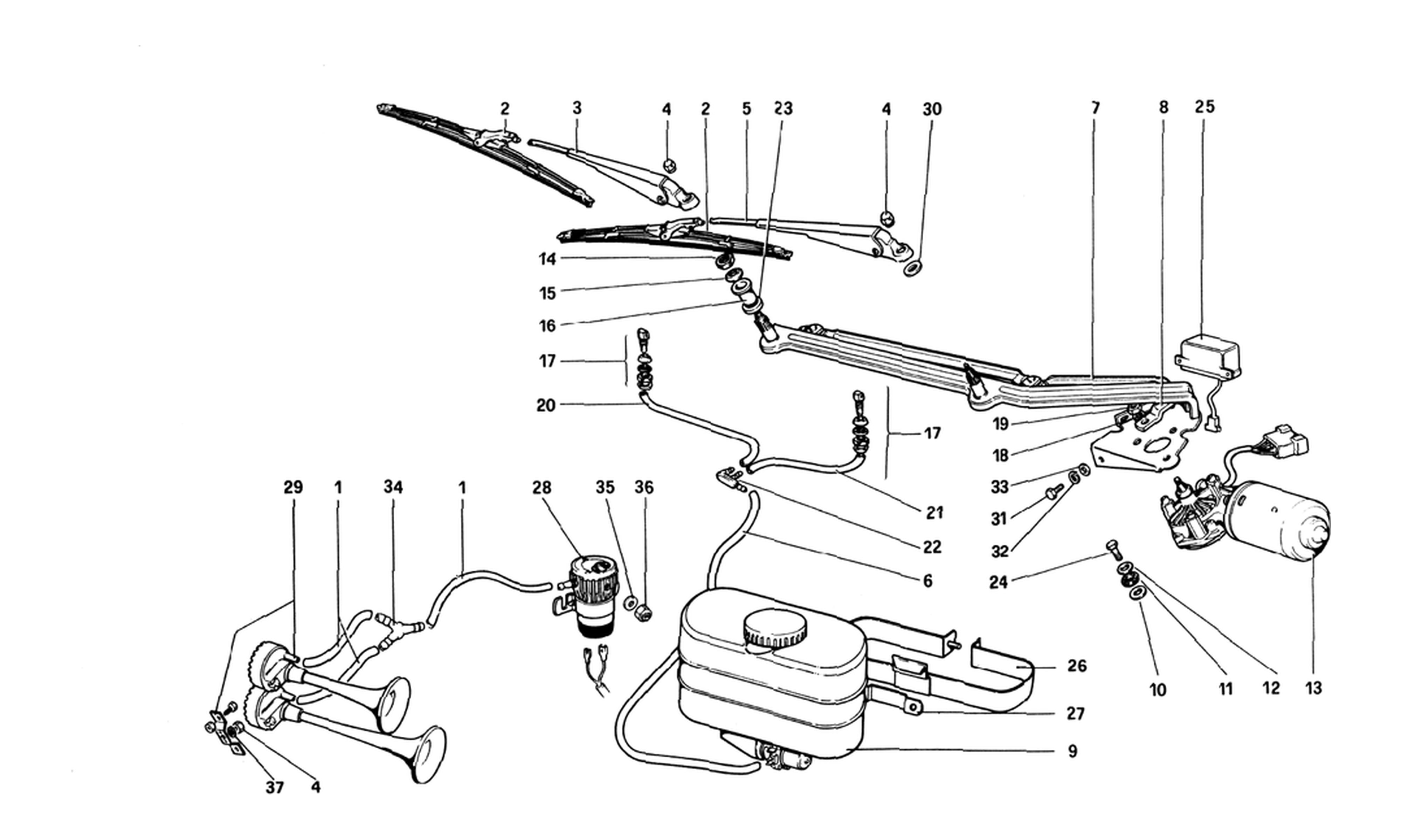 Schematic: Windshield Wiper, Washer And Horn