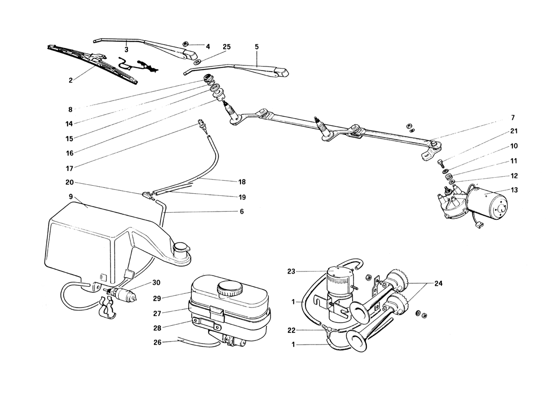 Schematic: Windshield Wiper, Washer And Horn