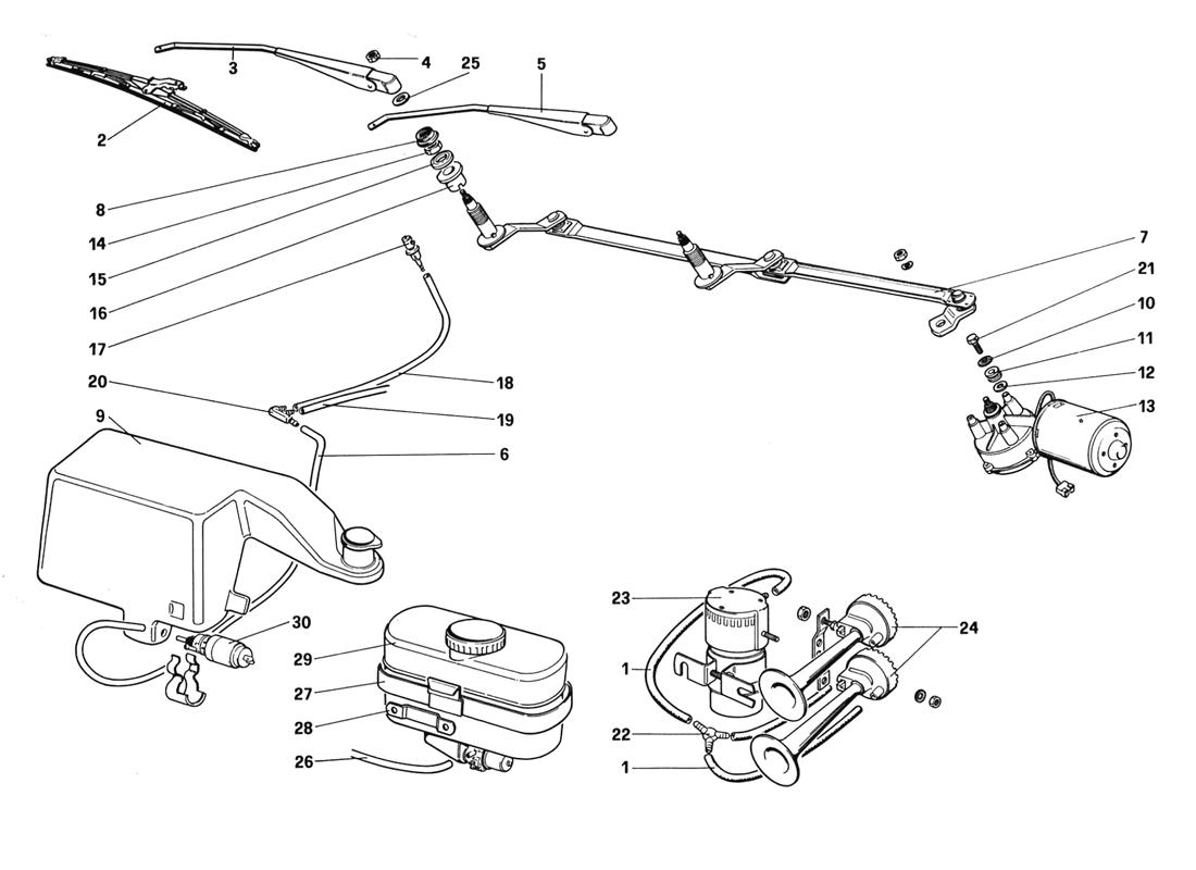 Schematic: Windshield Wiper, Washer And Horns