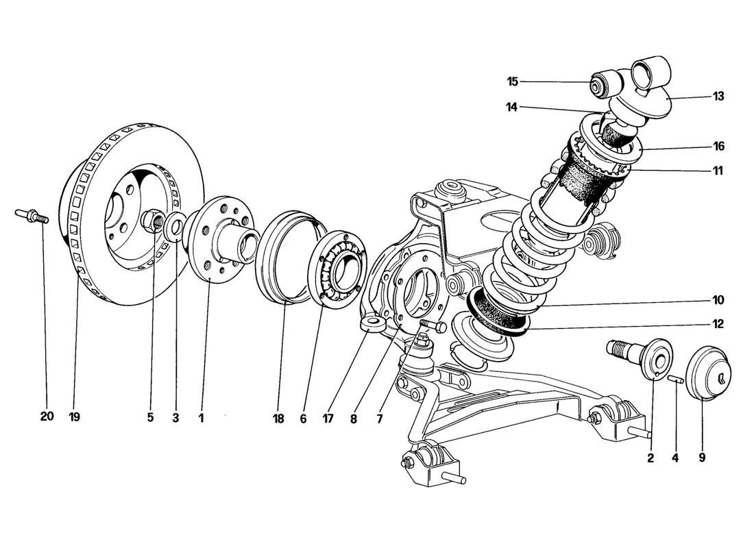 Schematic: Front Suspension - Shock Absorber And Brake Disc (Up To Car No. 76625)