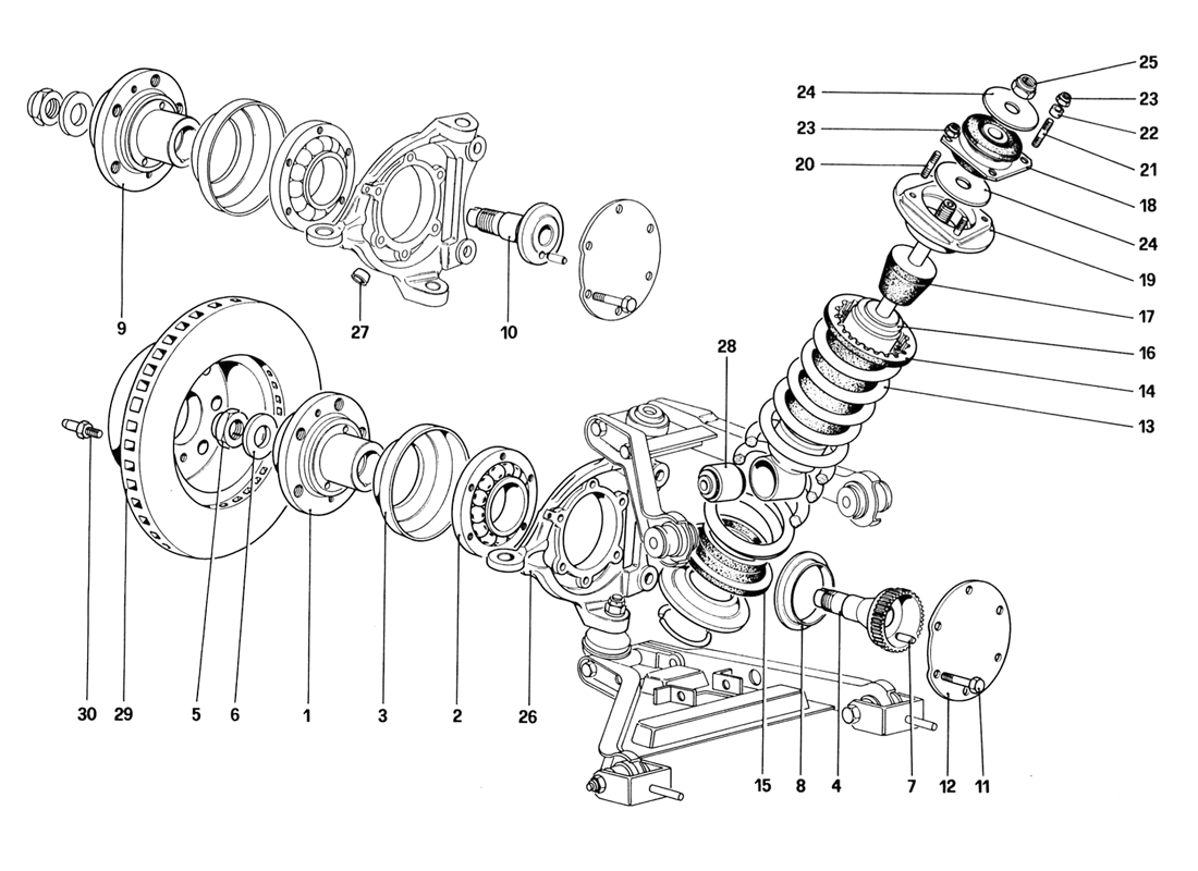 Schematic: Front Suspension - Shock Absorber And Brake Disc (Starting From Car No. 76626)