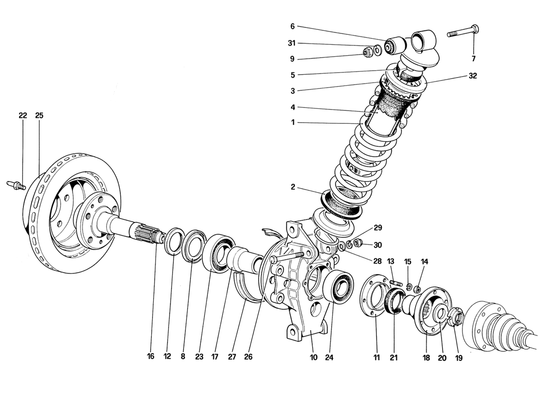 Schematic: Rear Suspension - Shock Absorber And Brake Disc (Up To Car No. 76625)