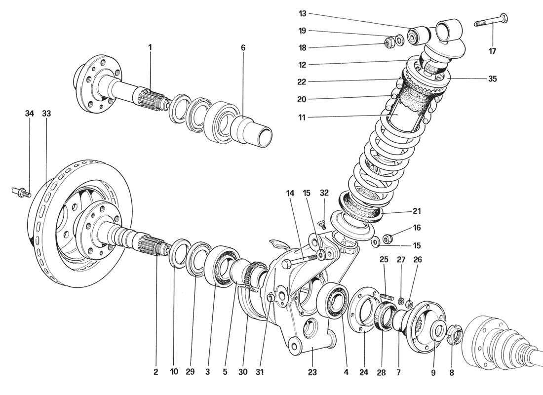 Schematic: Rear Suspension - Shock Absorber And Brake Disc (Starting From Car No. 76626)