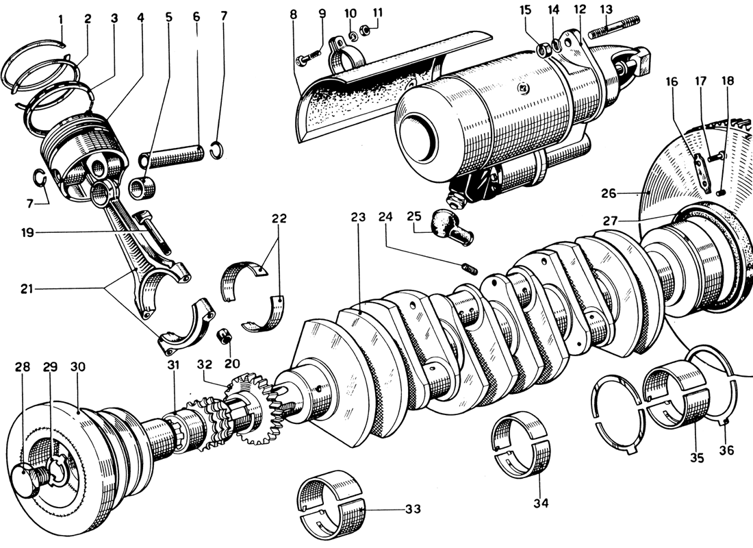 Schematic: Crankshaft, Connecting Rods & Pistons