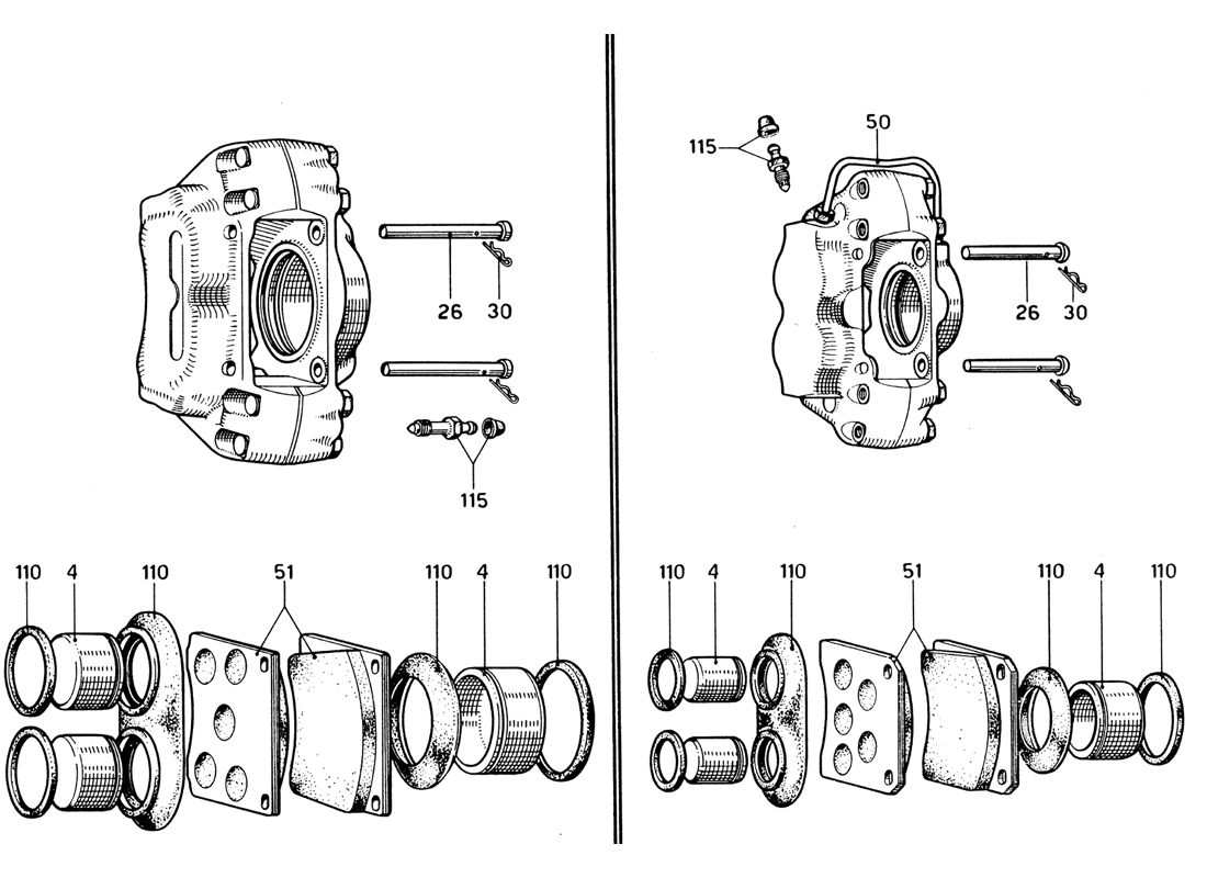 Schematic: Front And Rear Brake Calipers