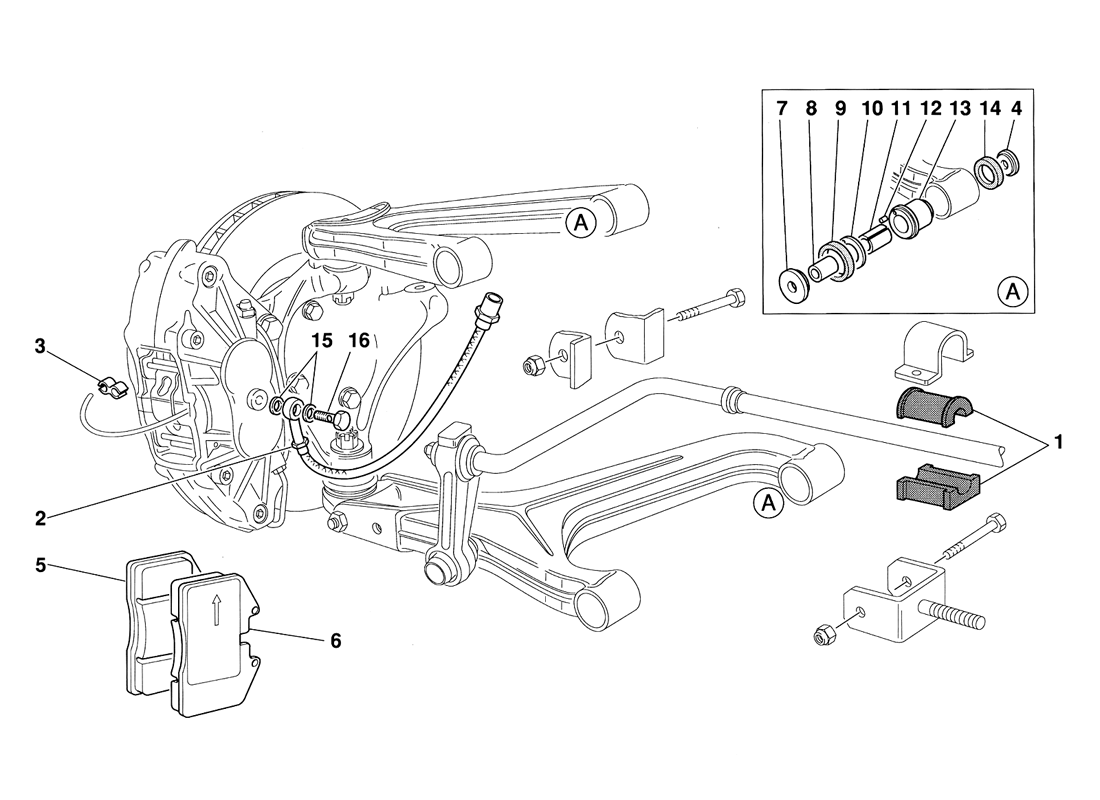 Schematic: Front Suspension Pads And Brake Pipes
