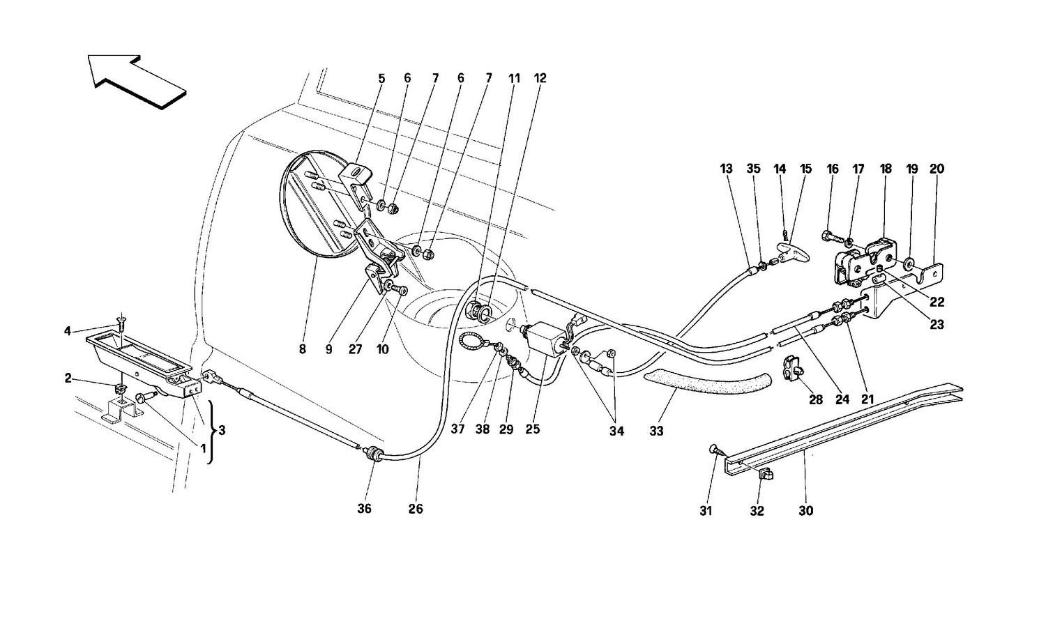 Schematic: Opening Devices For Rear Hood And Gas Door