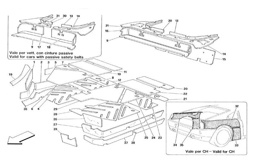 Schematic: Passengers Compartment Insulations - Valid For Ts - Valid From Car Nr. 94910 Ts And Nr. 94269 Usa Ts