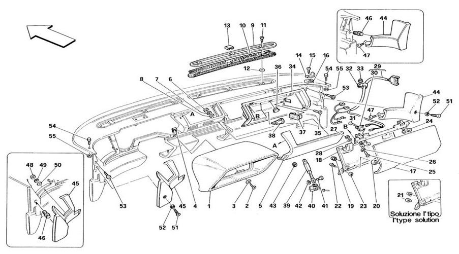 Schematic: Dashboard - Structure And Supports - Not For Usa From M.Y. 90