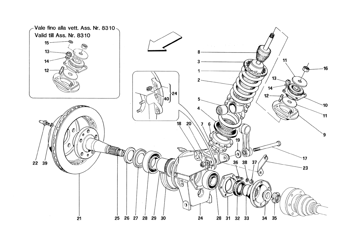 Schematic: Rear Suspension - Shock Absorber And Brake Disc - Valid From Car Ass. Nr. 8799