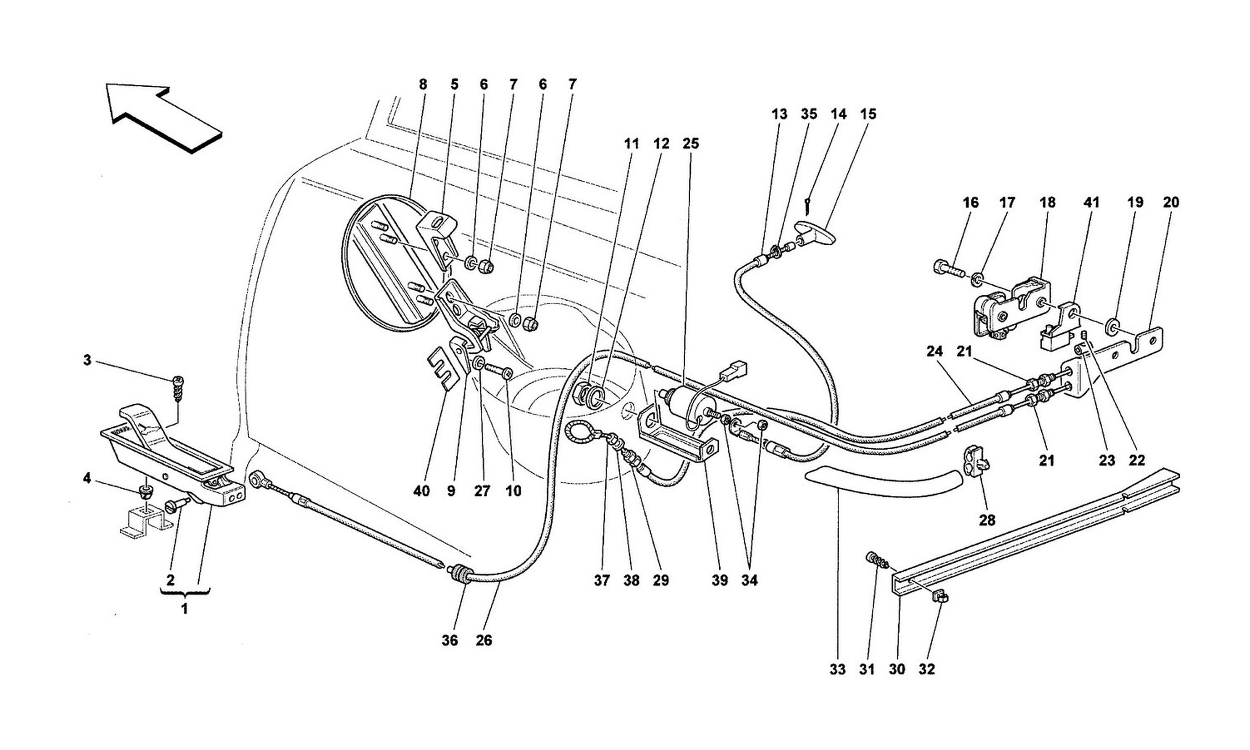 Schematic: Opening Devices For Rear Hood And Gas Door