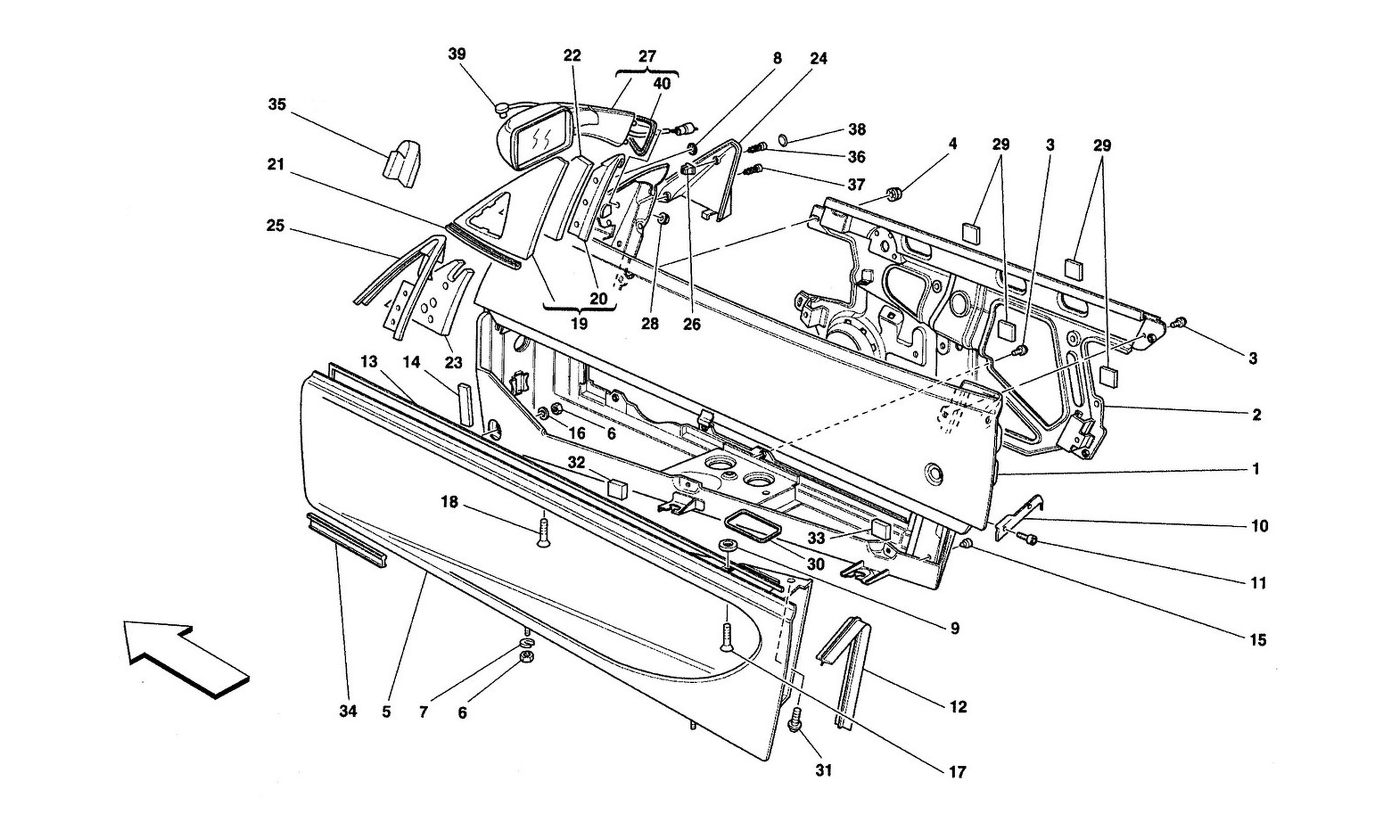 Schematic: Doors - Framework And Rear Mirror