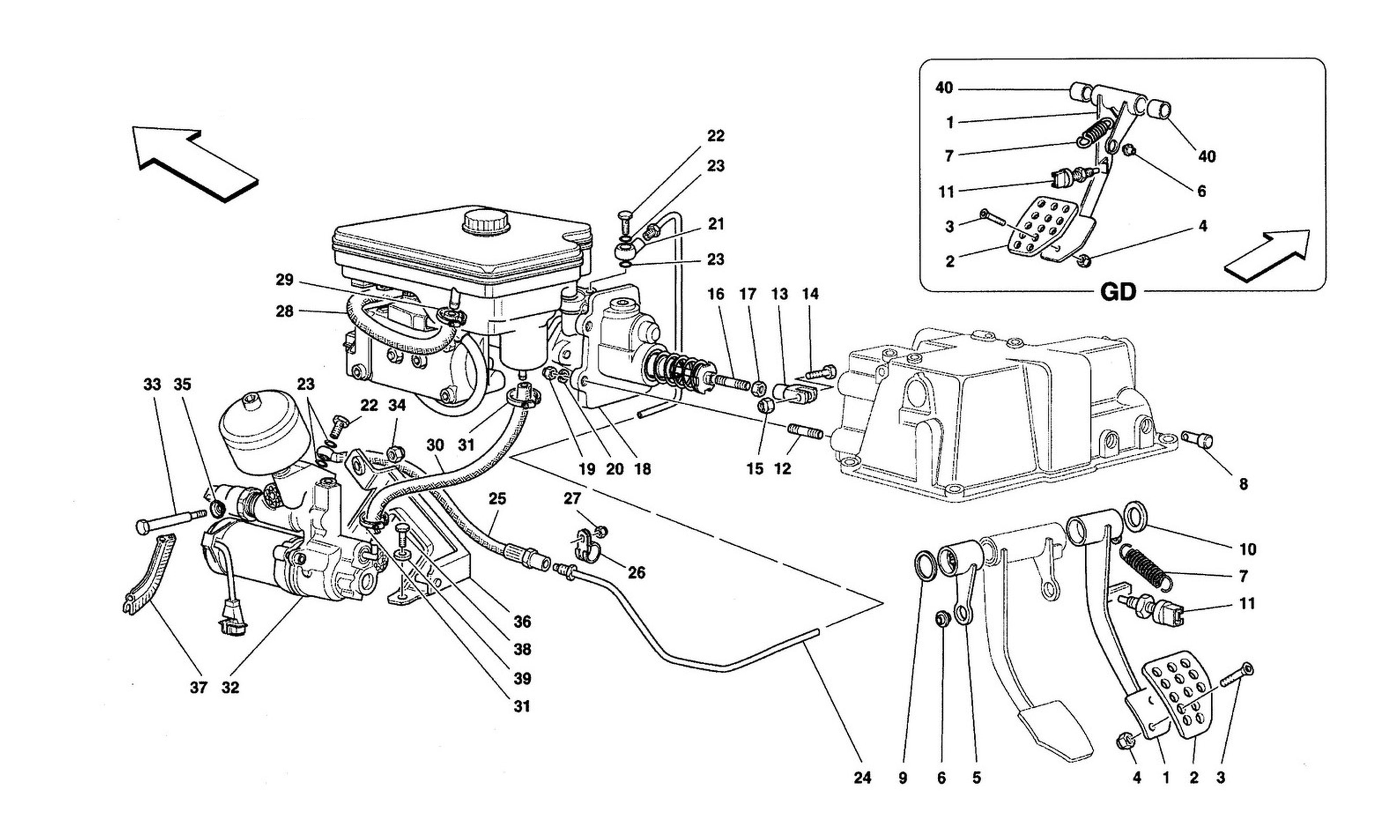 Schematic: Brake Hydraulic System -Not For Abs Bosch And 355 F1 Cars-