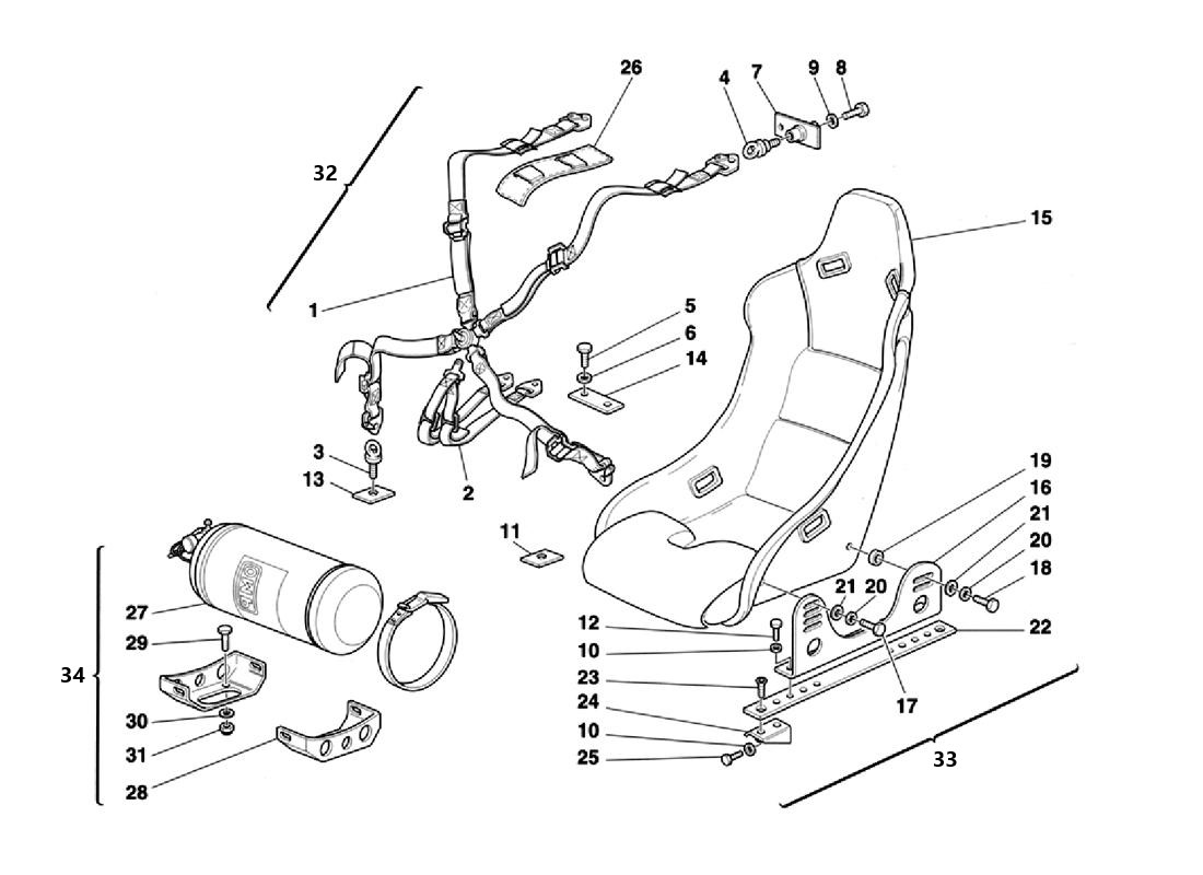 Schematic: Seat Safety Belts - Seat - Fire Extinguisher