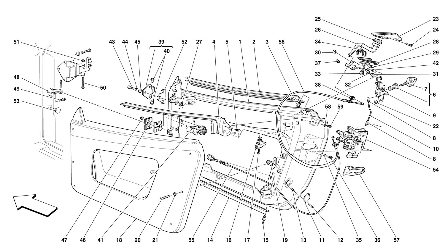 Schematic: Doors - Framework And Coverings - Opening Control And Hinges