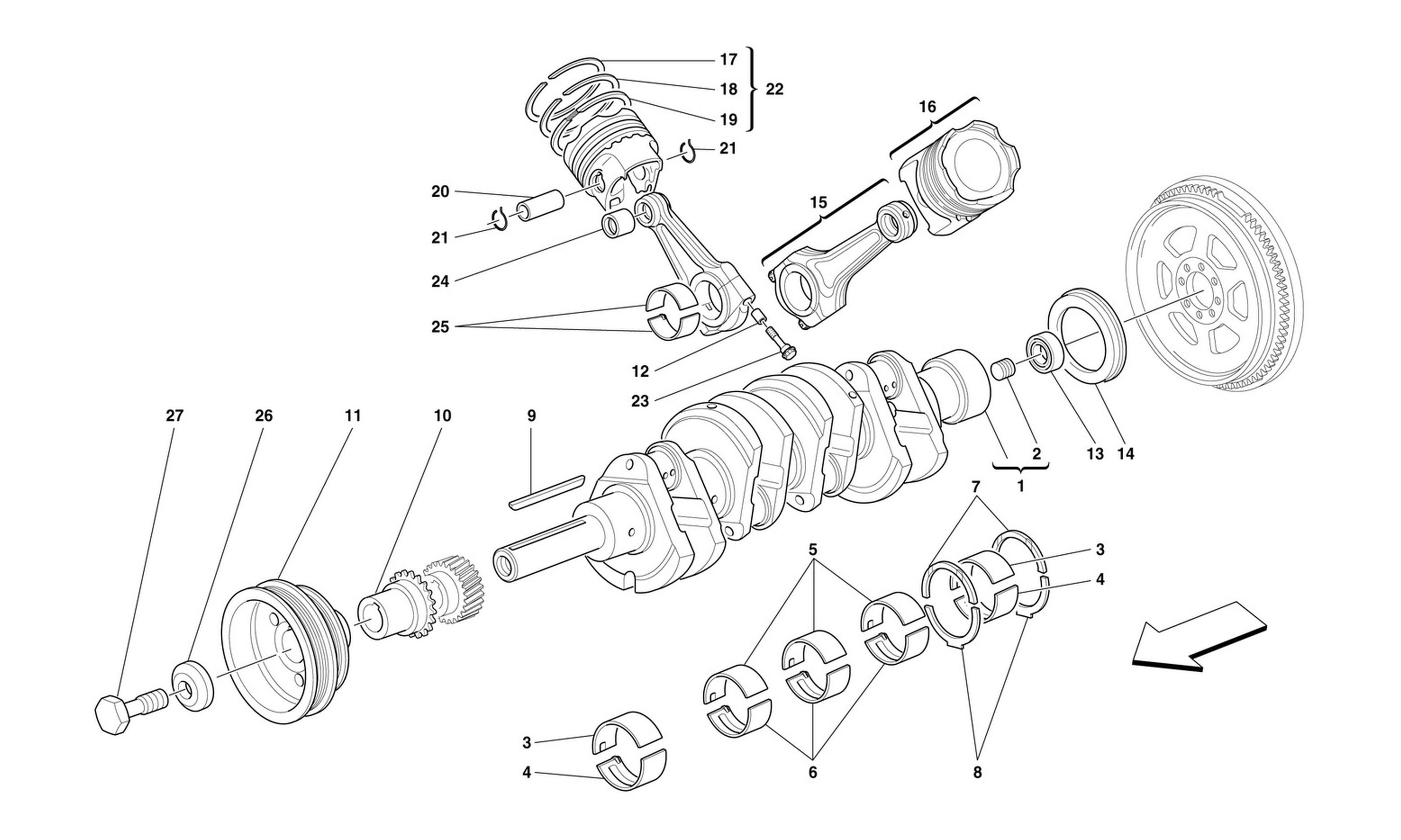 Schematic: Driving Shaft - Connecting Rods And Pistons