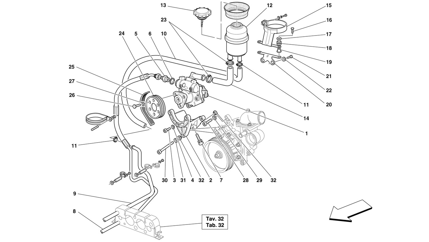 Schematic: Hydraulic Steering Pump And Tank