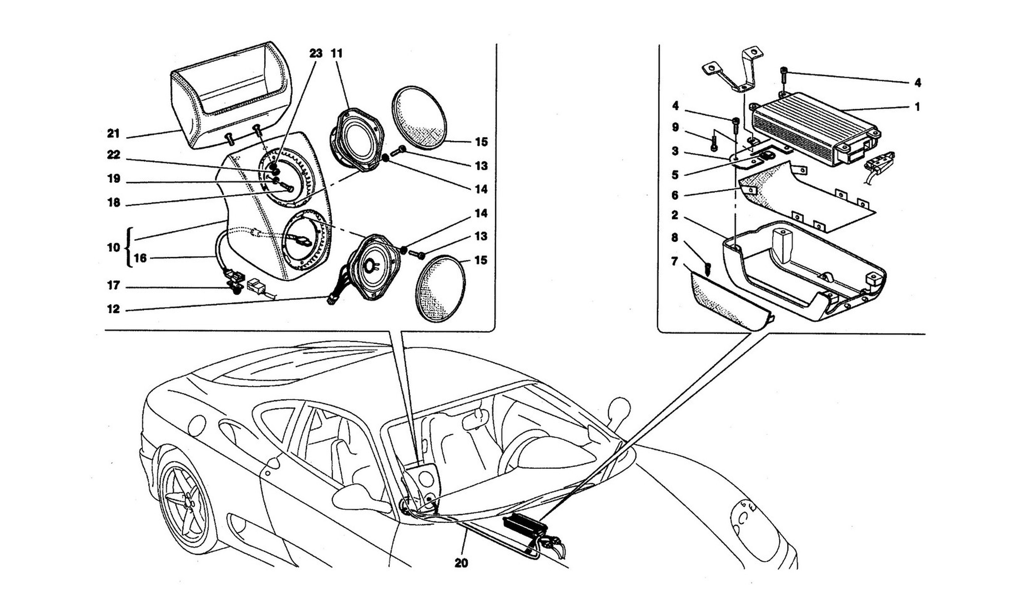 Schematic: Radio Amplifier System -Valid For Version With Two Seat Back Pockets-